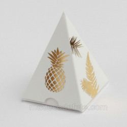 Boîte dragées pyramide ananas or