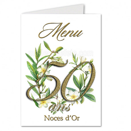 Menu noces d'or floral