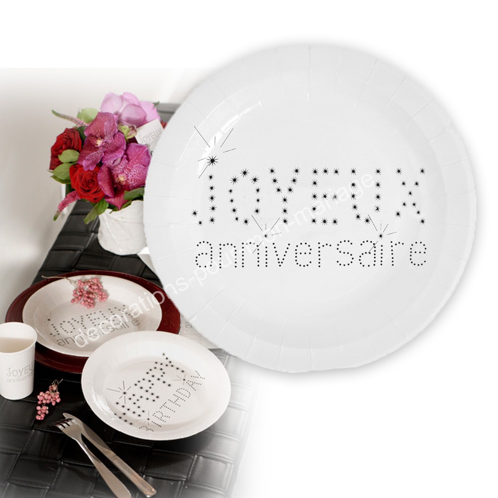 Assiette Jetable Joyeux Anniversaire Blanche