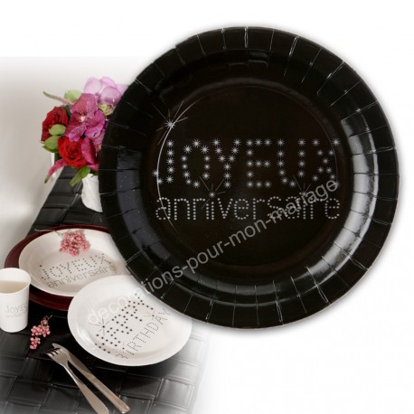 Assiette Jetable Joyeux Anniversaire Noires