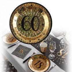 Assiette ronde 60 ans, Décoration de table anniversaire noir et or